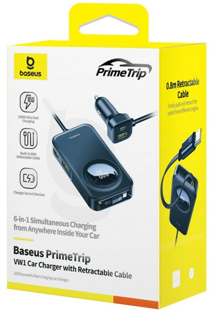„Baseus PrimeTrip VW1 60W“ su integruotu laidu 6 įrenginiams - juoda