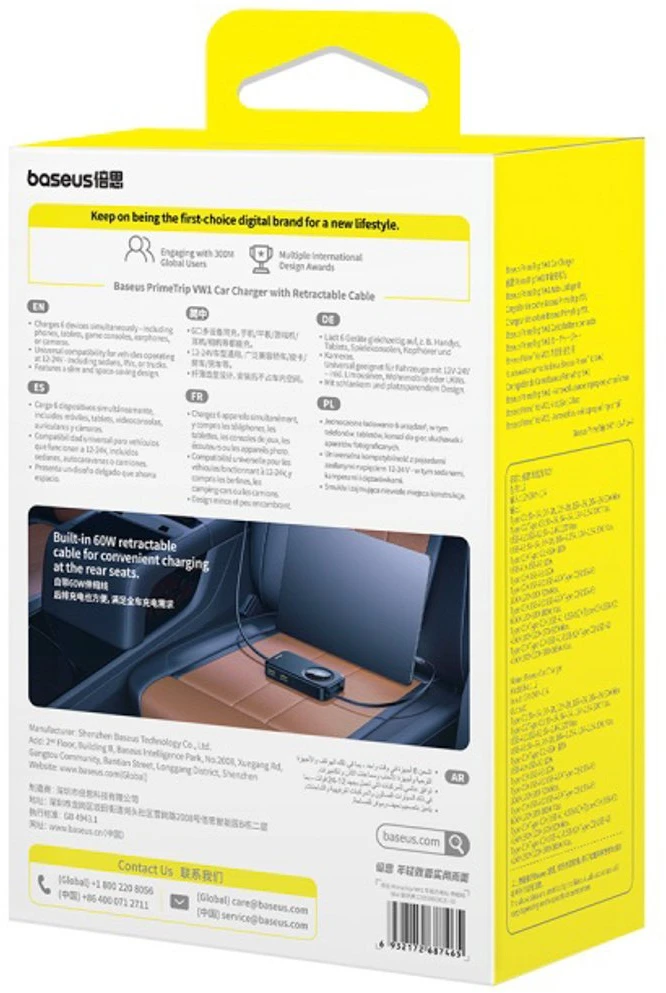 „Baseus PrimeTrip VW1 60W“ su integruotu laidu 6 įrenginiams - juoda