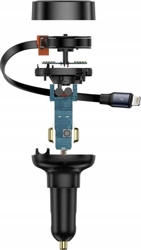 Automobilinis įkroviklis Baseus Enjoyment Pro su žaibo laidu + USB-C , 55 W (juodas)