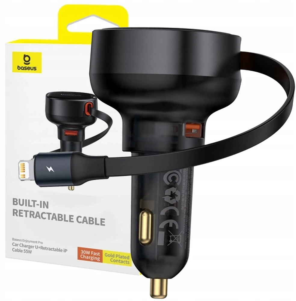 „Baseus Enjoyment Pro 55W USB-A“ su ištraukiamu „Lightning“ laidu - juoda