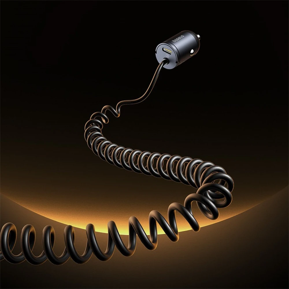 Baseus Automobilinis įkroviklis Tiny Star 30W 12-24V USB-C PD3.0 su integruotu USB-C kabeliu 30W 1.4m, juodas