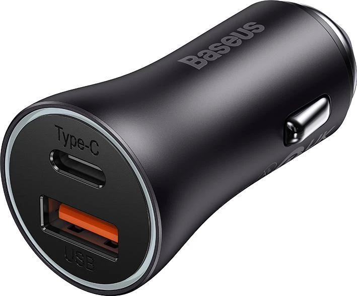 Automobilinis įkroviklis Baseus Golden Contactor Max USB + USB-C 60W - pilkas