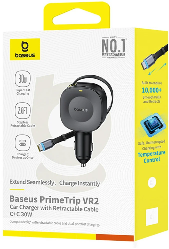 „Baseus PrimeTrip VR2“ 30 W su ištraukiamu USB-C laidu - juoda