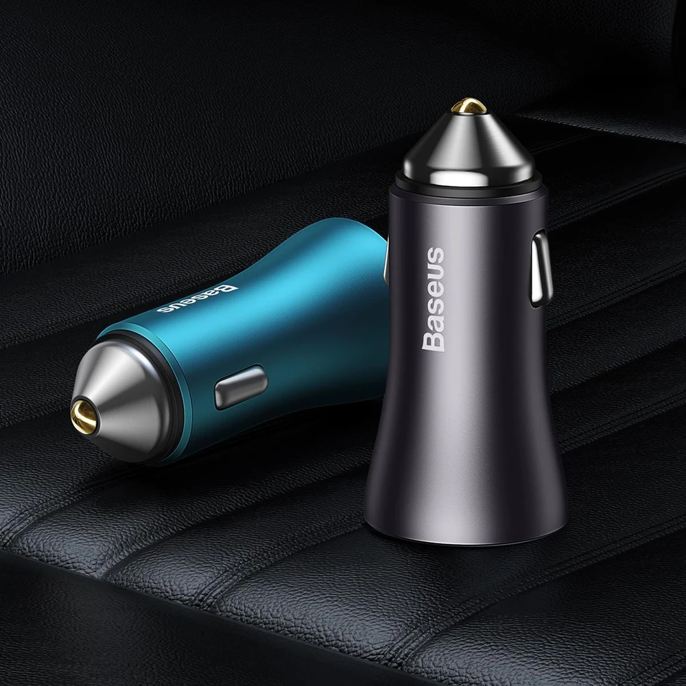 Automobilinis įkroviklis Baseus Golden Contactor Max USB + USB-C 60W - pilkas