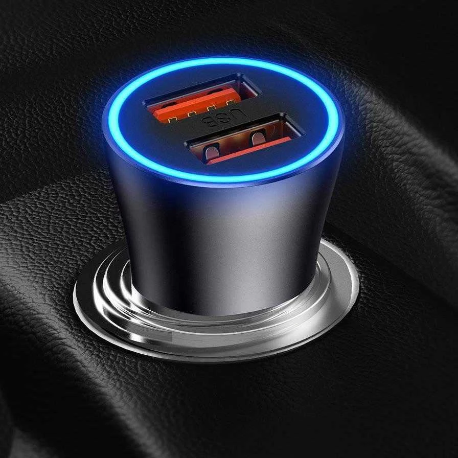Baseus Golden Contactor Max automobilinis įkroviklis, 2x USB, 60W (pilka)