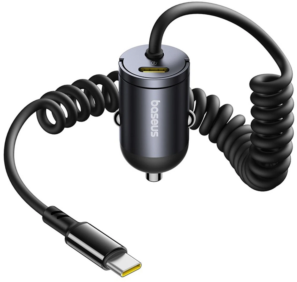 Baseus Automobilinis įkroviklis Tiny Star 30W 12-24V USB-C PD3.0 su integruotu USB-C kabeliu 30W 1.4m, juodas