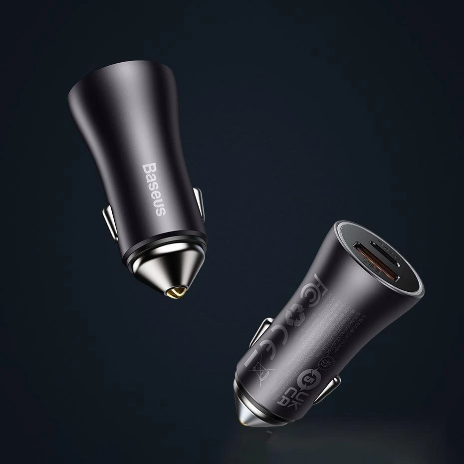 Automobilinis įkroviklis Baseus Golden Contactor Max USB + USB-C 60W - pilkas