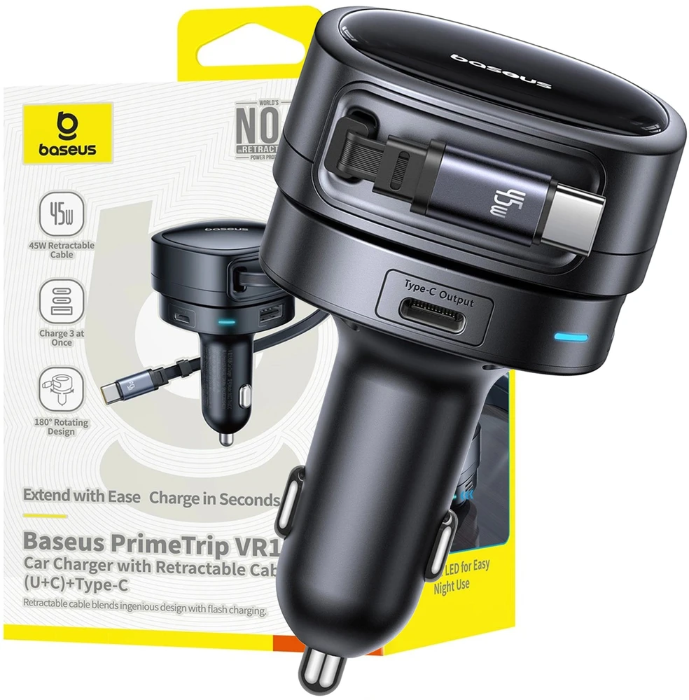 „Baseus PrimeTrip VR1“ 60 W USB-A USB-C su ištraukiamu USB-C laidu - juoda