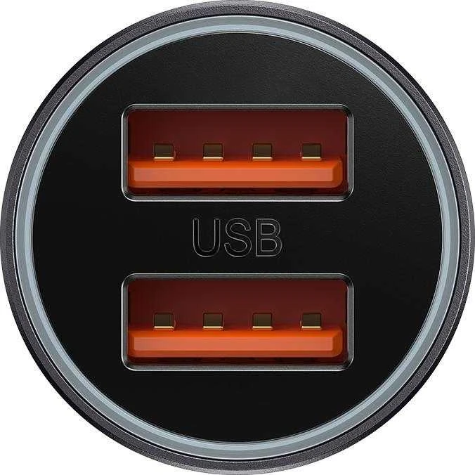 Baseus Golden Contactor Max automobilinis įkroviklis, 2x USB, 60W (pilka)