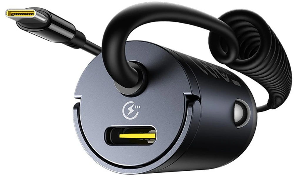 Baseus Automobilinis įkroviklis Tiny Star 30W 12-24V USB-C PD3.0 su integruotu USB-C kabeliu 30W 1.4m, juodas