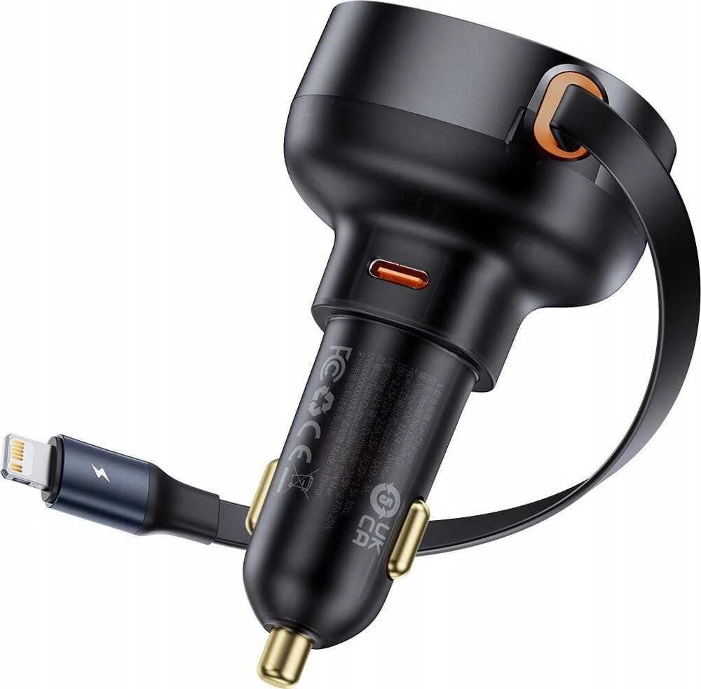 Automobilinis įkroviklis Baseus Enjoyment Pro su žaibo laidu + USB-C , 55 W (juodas)