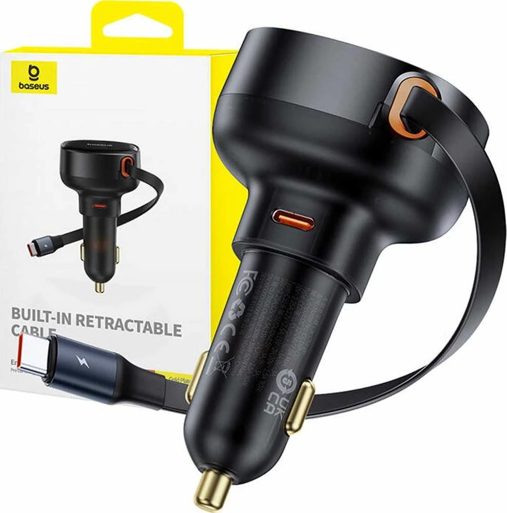 Automobilinis įkroviklis Baseus Enjoyment Pro su USB-C laidu, 60 W (juodas)