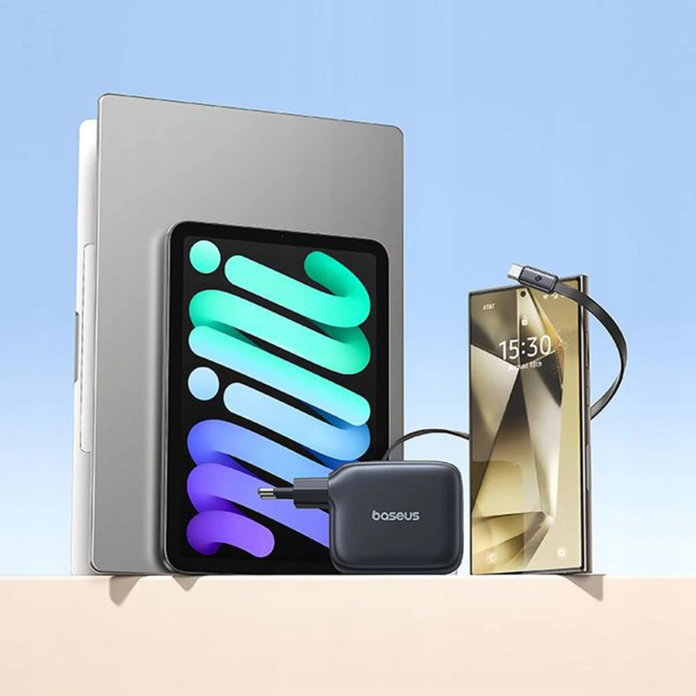 Baseus Sieninis įkroviklis EnerCore CJ11 67W 2xUSB-C su ištraukiamu USB-C kabeliu 0.8m, juodas