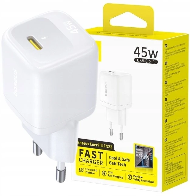 Baseus Sieninis įkroviklis EnerFill FN22 45W USB-C QC PD, baltas