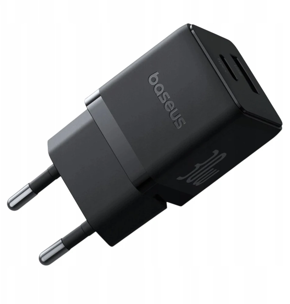 Baseus Sieninis įkroviklis Palm 30W USB + USB-C QC3.0 PD3.0 su USB-C kabeliu 1m, juodas