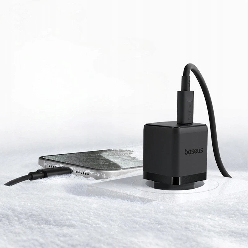 Baseus Sieninis įkroviklis Palm 20W USB-C QC3.0 PD3.0 su USB-C kabeliu 1m, juodas