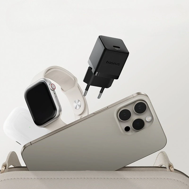 Baseus Sieninis įkroviklis Palm 20W USB-C QC3.0 PD3.0 su USB-C kabeliu 1m, juodas