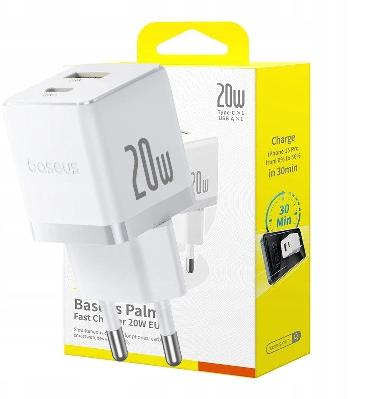Baseus Palm 20 W dvigubas USB greitas įkroviklis baltas (P10111608213-00)