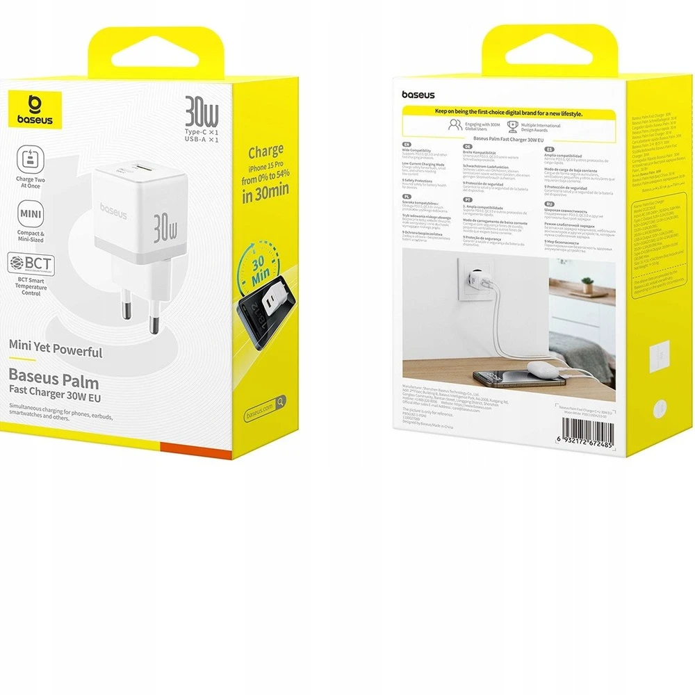 Baseus Palm 30W USB-C USB-A - balta