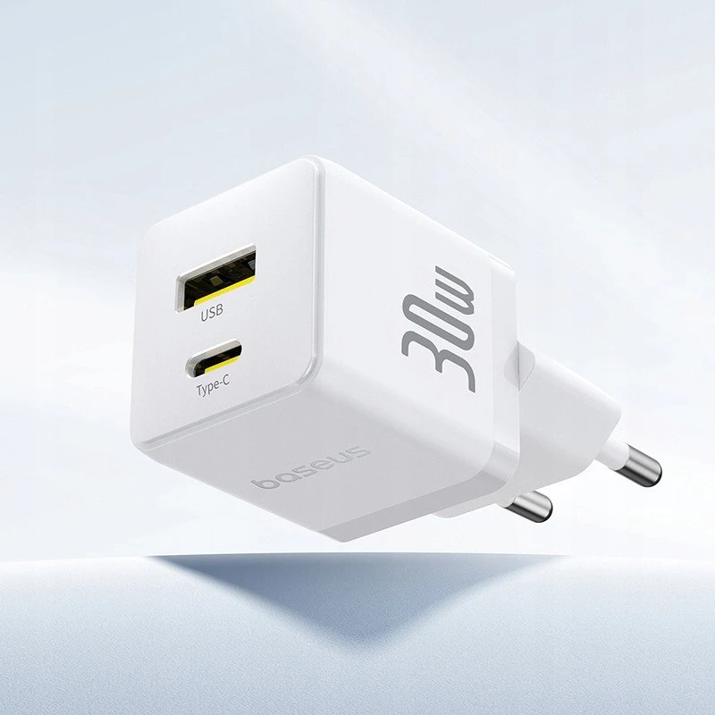 Baseus Palm 30W USB-C USB-A wall charger Baltas