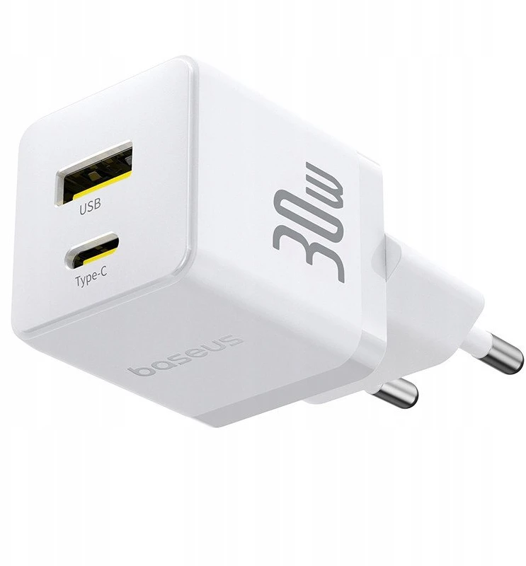 Baseus Palm 30W USB-C USB-A wall charger Baltas