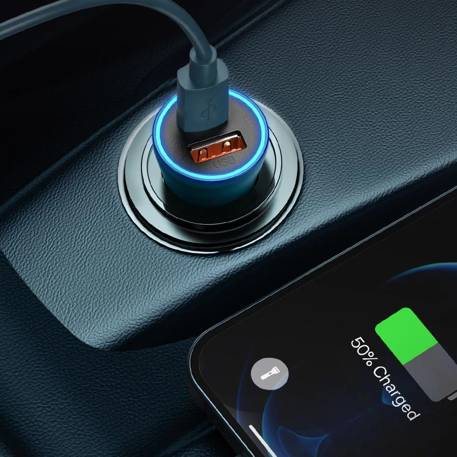 Automobilinis telefono kroviklis Baseus Golden Contactor Max, USB + USB-C, 60 W, pilka