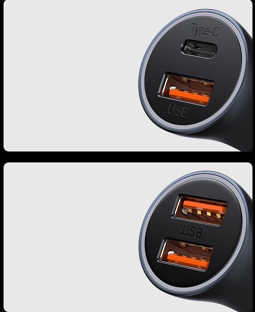 Automobilinis telefono kroviklis Baseus Golden Contactor Max, USB + USB-C, 60 W, pilka