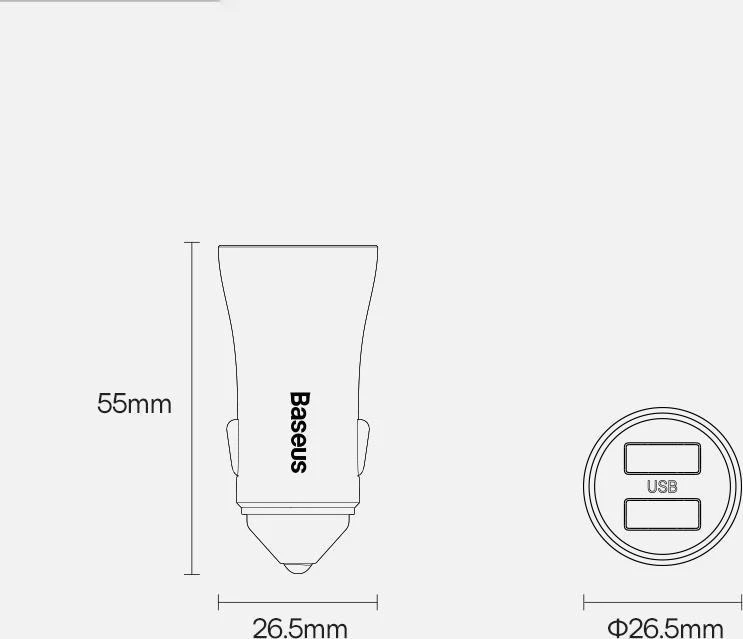 Automobilinis telefono kroviklis Baseus Golden Contactor Max, USB + USB-C, 60 W, pilka