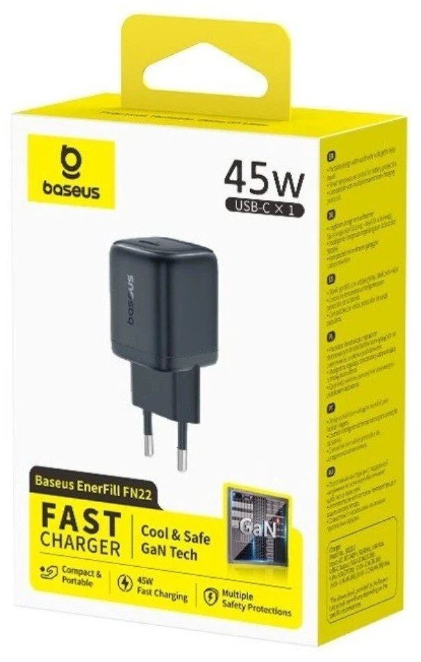 Baseus Sieninis įkroviklis EnerFill FN22 45W USB-C QC PD, juodas