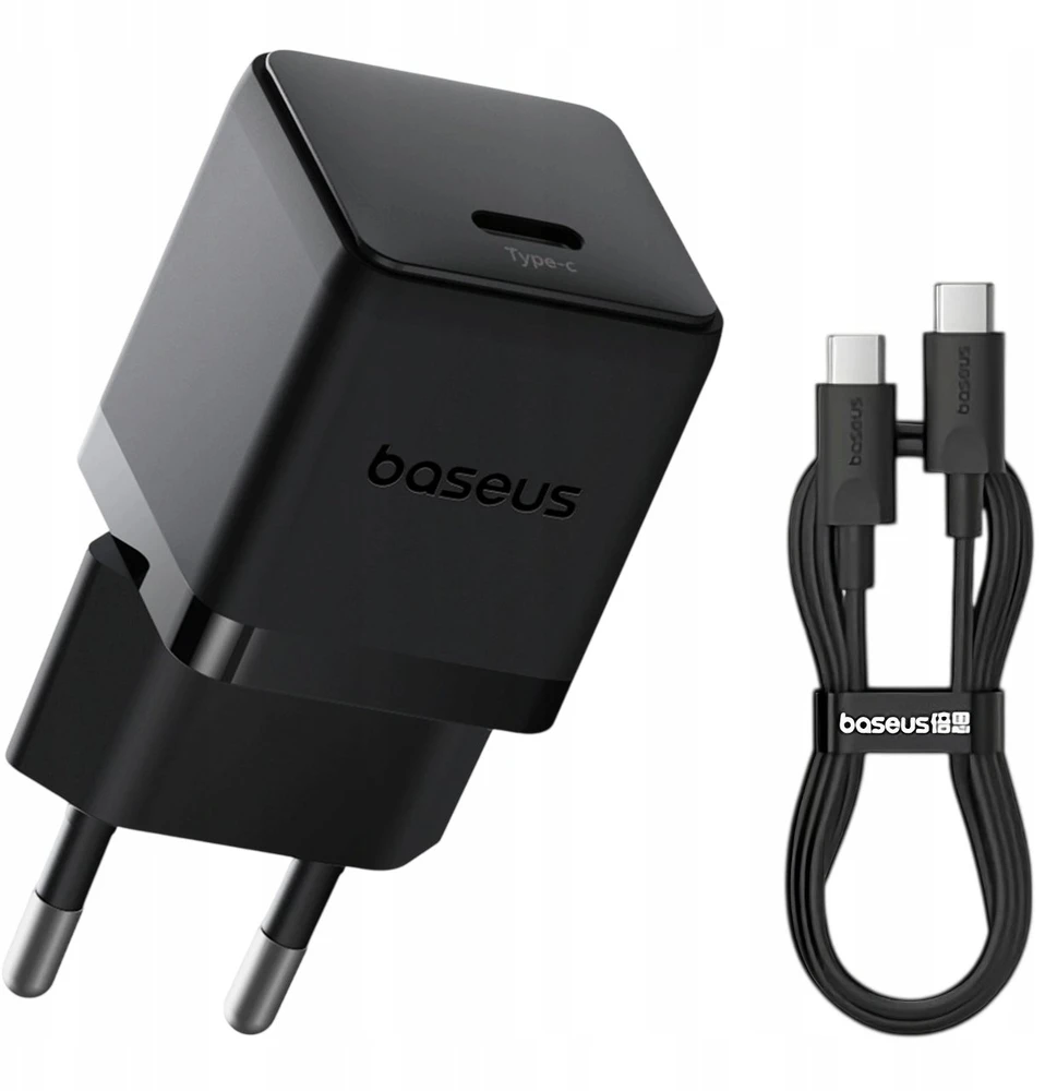 Baseus Sieninis įkroviklis Palm 30W USB-C QC3.0 PD3.0 su USB-C kabeliu 1m, juodas