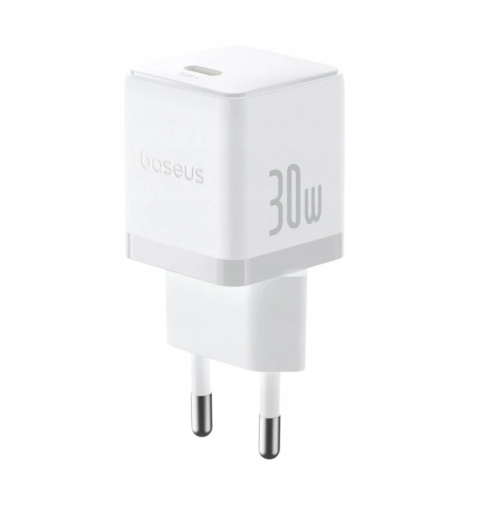 Baseus Sieninis įkroviklis Palm 30W USB-C QC3.0 PD3.0 su USB-C kabeliu 1m, baltas