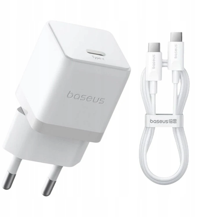 Baseus Sieninis įkroviklis Palm 30W USB-C QC3.0 PD3.0 su USB-C kabeliu 1m, baltas