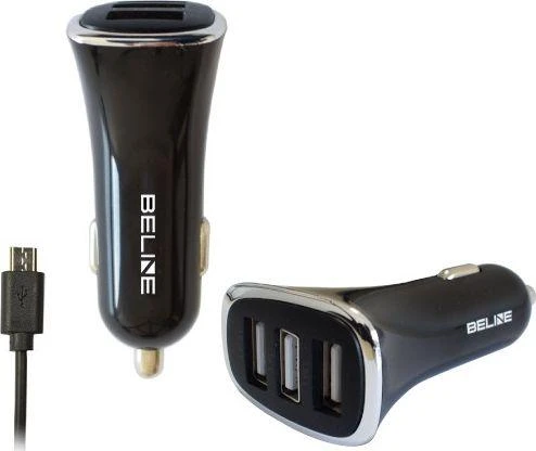 Beline Ład. sam. 3xUSB + microUSB 4A juodos spalvos