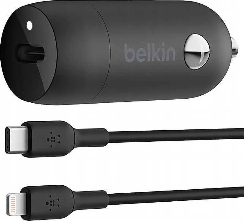 Belkin 30W USB-C, PD, PPS, juoda + kabelis Lightning