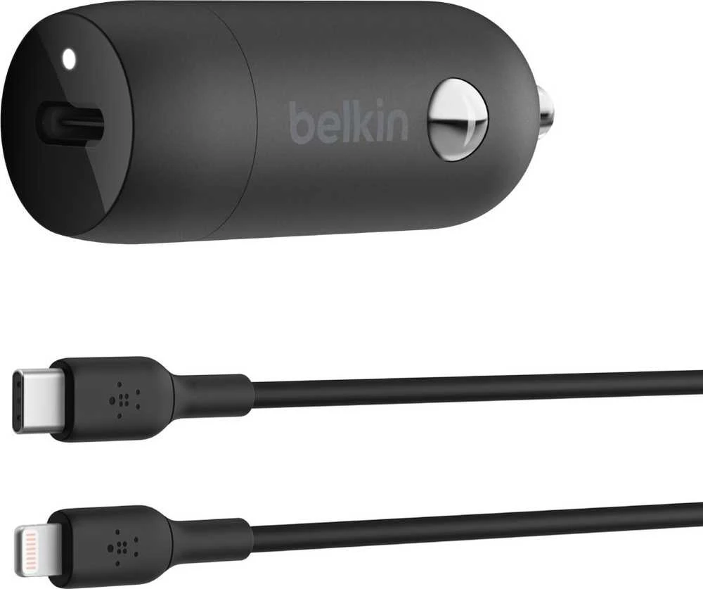Belkin 30W USB-C, PD, PPS, juoda + kabelis Lightning