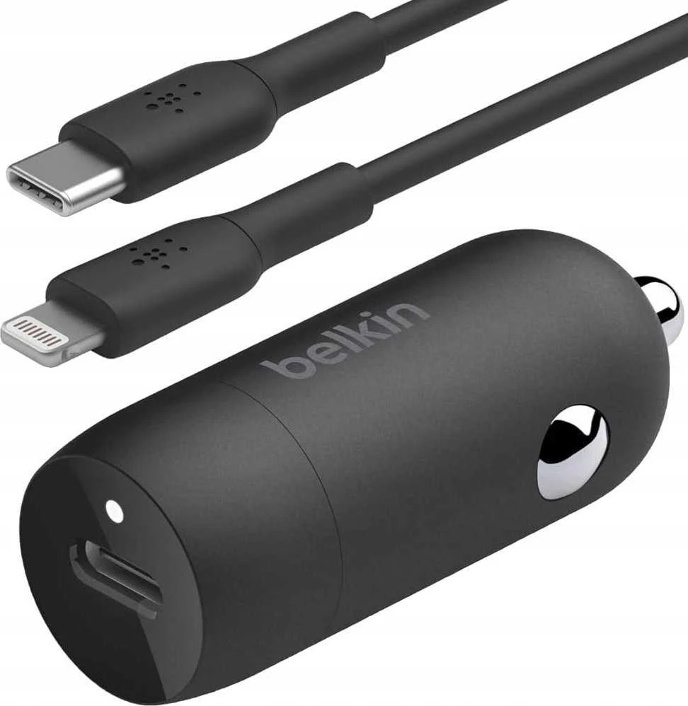 Belkin 30W USB-C, PD, PPS, juoda + kabelis Lightning