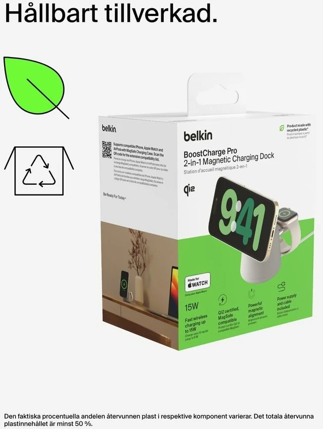 Belkin BOOST Charge PRO 15W mag. Charg.Qi2 2in1 smėlio spalvos WIZ027vfH37