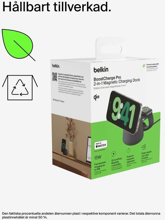 Belkin BOOST Charge PRO 15W mag. Cha.Qi2 2in1 drkggray WIZ027vfH36
