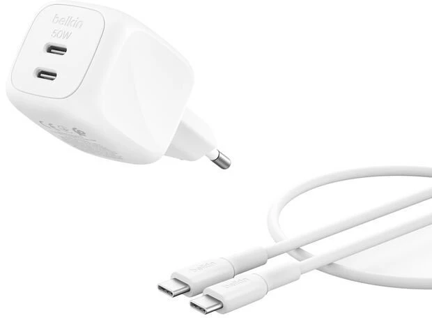Įkroviklis Belkin BOOSTCHARGE Sieciowa 2 wyjścia USB-C 50 W (WCH019KQ1MWH-B6)