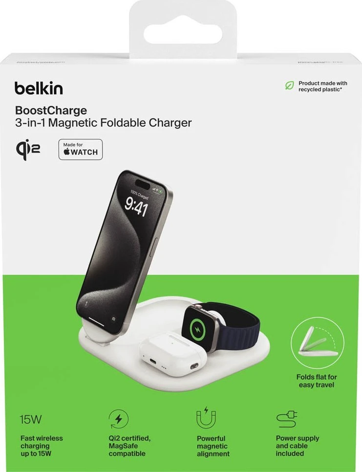Belkin BoostCharge Headphones, Išmanusis telefonas, Išmanusis laikrodis Baltas USB Wireless charging Fast charging Indoor