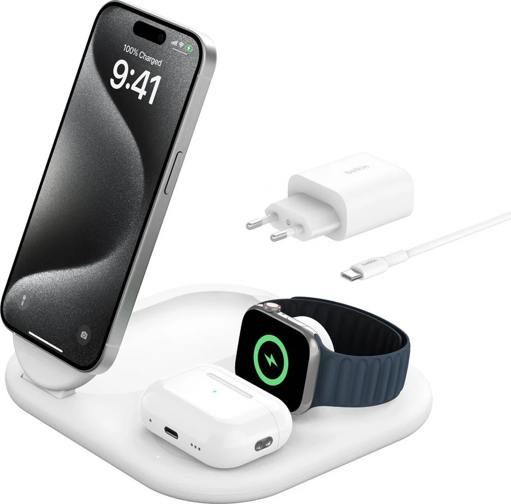 Belkin BoostCharge Headphones, Išmanusis telefonas, Išmanusis laikrodis Baltas USB Wireless charging Fast charging Indoor