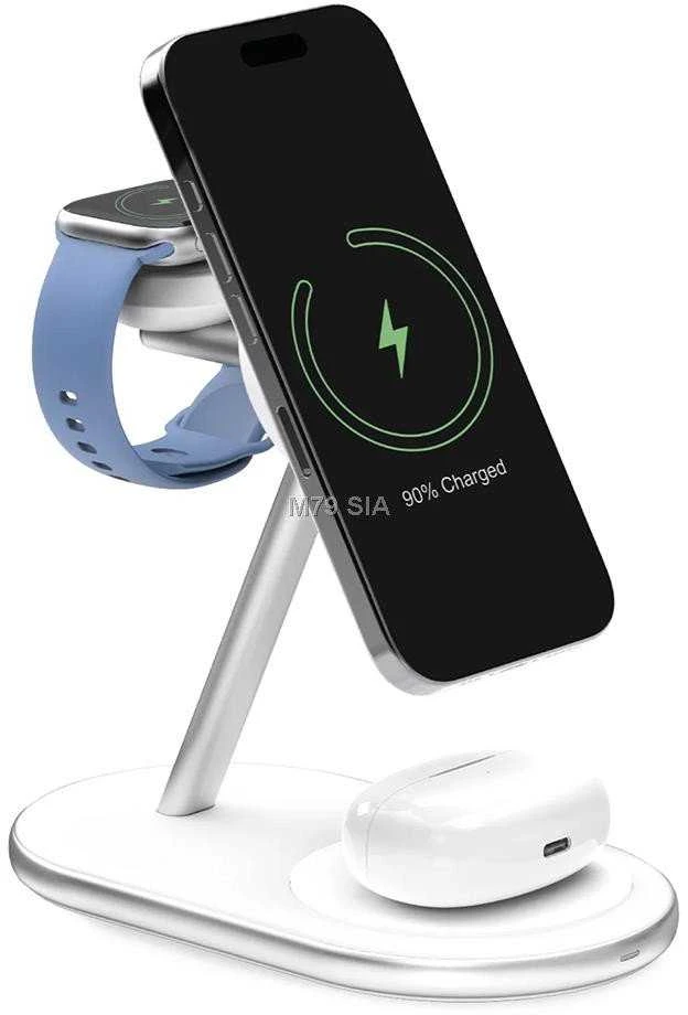 Puro „Mag Station Qi2 3-in-1“ belaidis įkroviklis, suderinamas su „MagSafe“ – Baltas