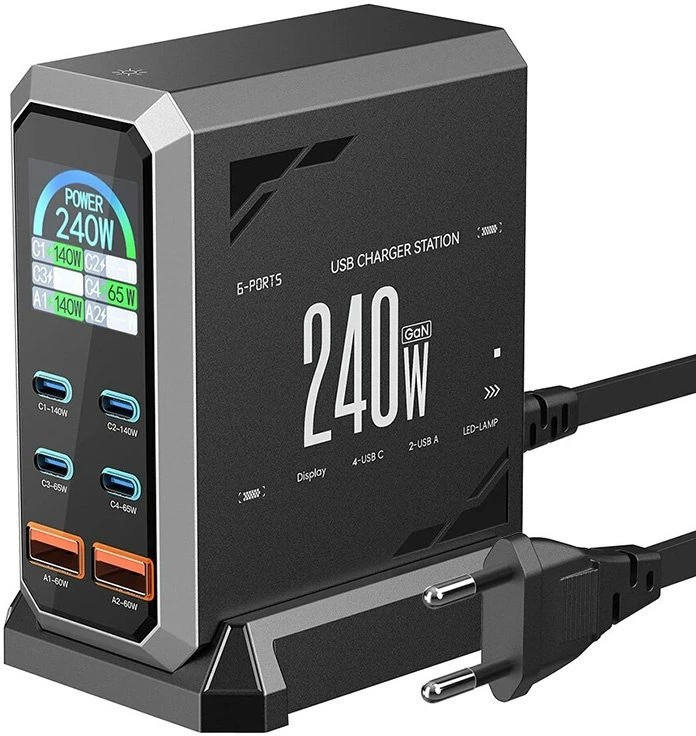 „Blitzwolf BW-S31“ 2xUSB-A, 4xUSB-C, PD, 240 W tinklo įkroviklis.