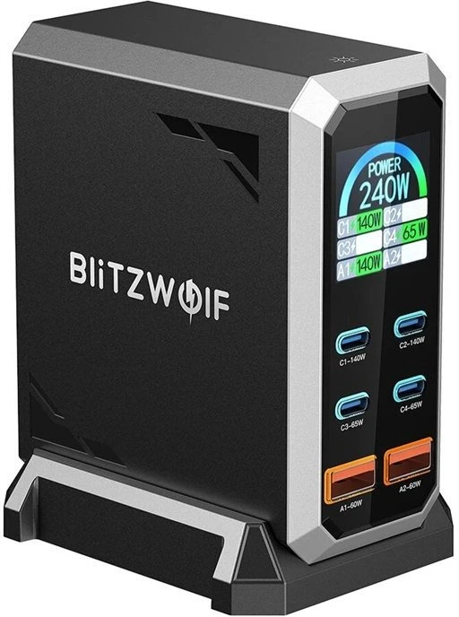 „Blitzwolf BW-S31“ 2xUSB-A, 4xUSB-C, PD, 240 W tinklo įkroviklis.