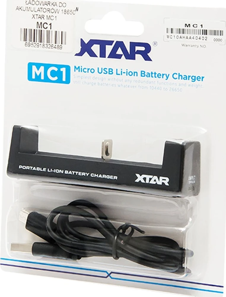 Baterijų Įkroviklis - Xtar MC1 USB-C Ličio Jonų Įkroviklis 18650/21700 Baterijoms, Juoda