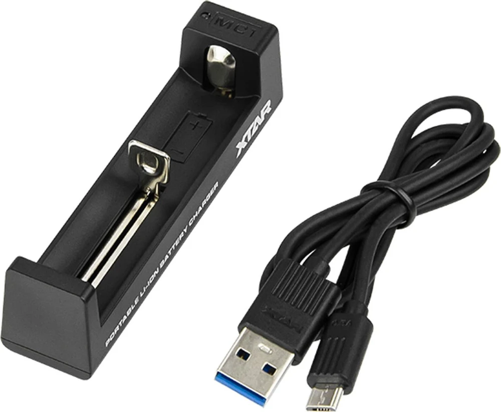 Baterijų Įkroviklis - Xtar MC1 USB-C Ličio Jonų Įkroviklis 18650/21700 Baterijoms, Juoda