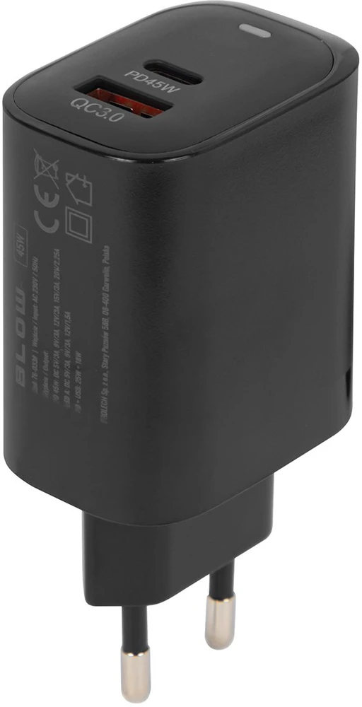 Blow Sieninis įkroviklis USB lizdas + USB-C PD 45W + laidas