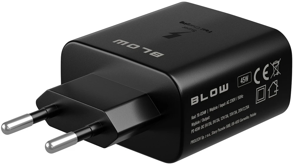 Blow Sieninis įkroviklis USB-C PD 45W lizdas + laidas