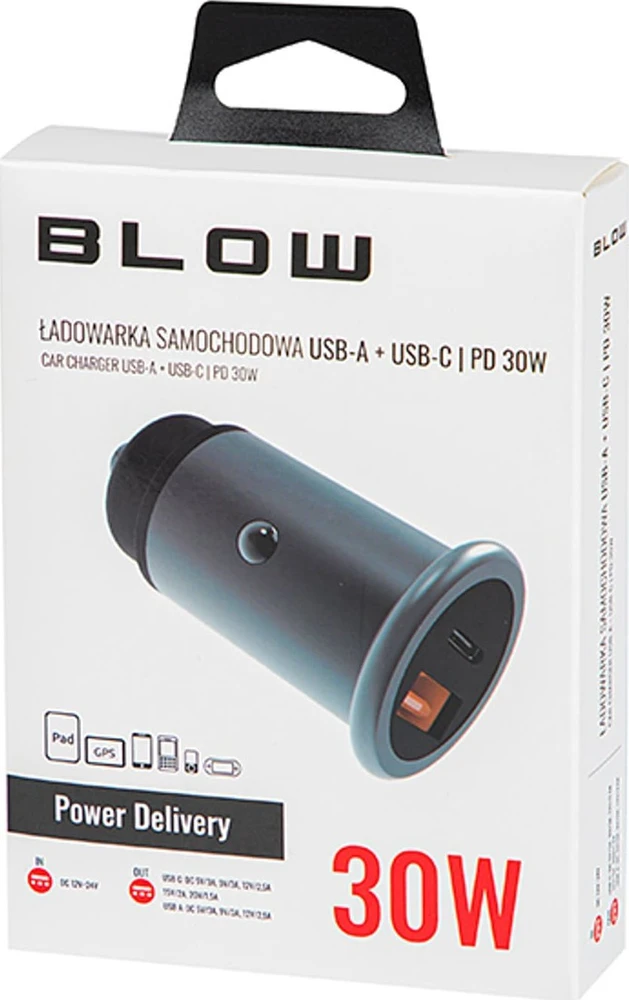 Blow Automobilinis pakrovėjas su USB+USB-C lizdu 30W G30C