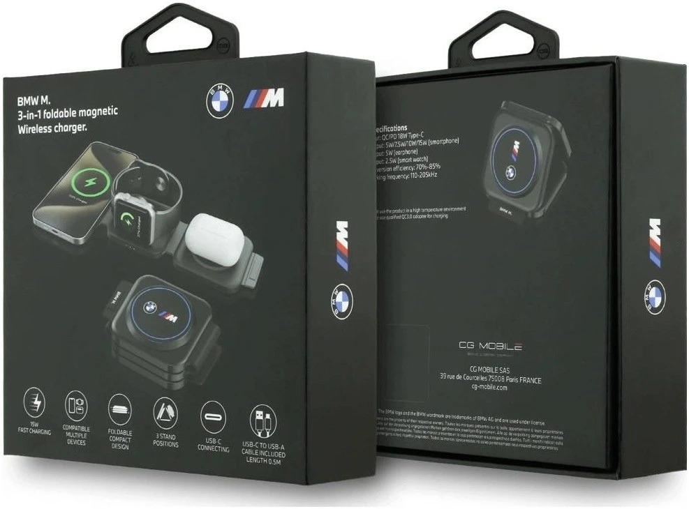 Belaidis įkroviklis 3in1 BMW M Q2 Print Logo mėlynos spalvos